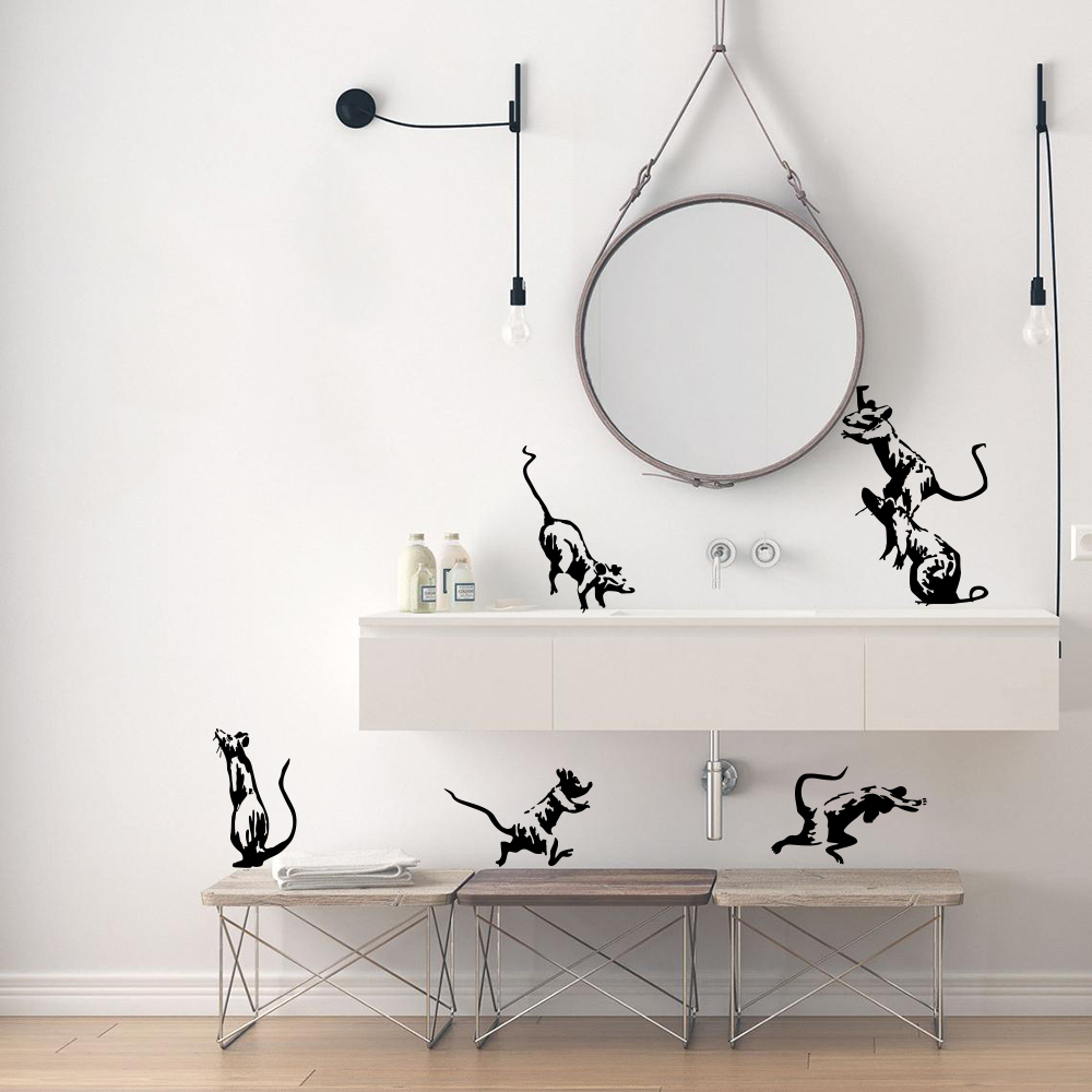 Home Bathroom Tiles - 5 Buah Stiker Dinding Tikus Toilet