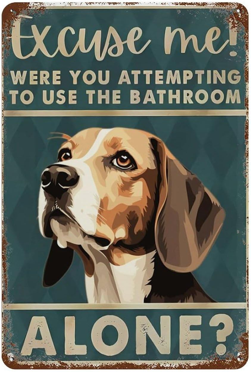 Home Alone Bathroom - Papan Tanda Kaleng Vintage Lucu Beagle