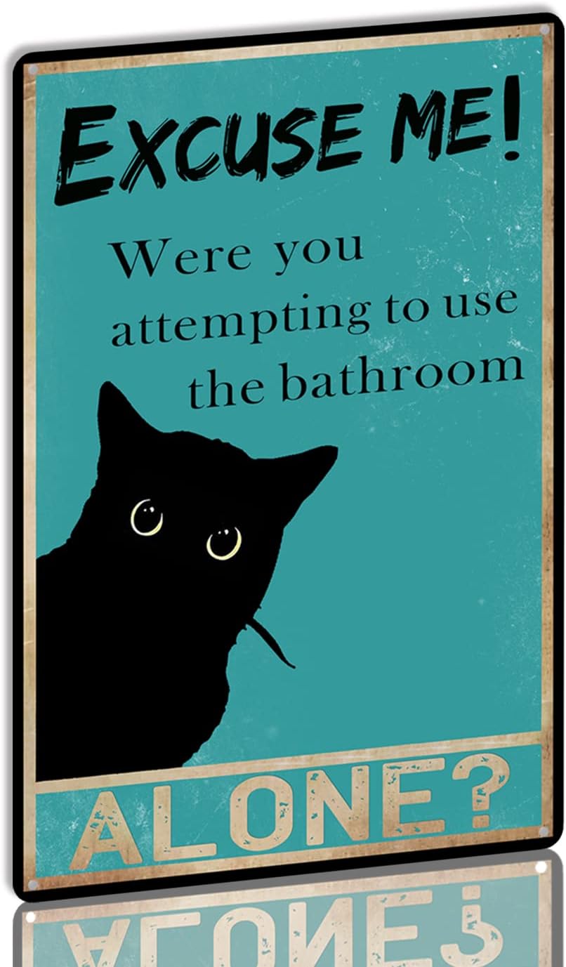 Home Alone Bathroom - Papan Tanda Lucu Kucing Hitam Dekorasi