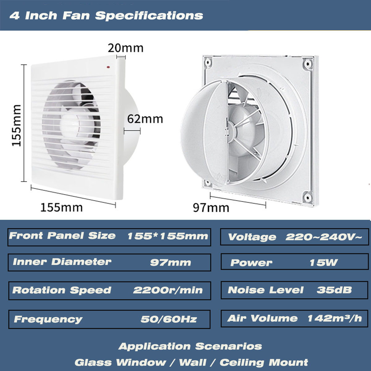 Kipas Exhaust 4 Inch Senyap un - Home Bathroom Vent ulasan dan harga